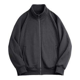 马登工装美式休闲摇粒绒开衫卫衣学院风立领加绒运动拉链外套男秋