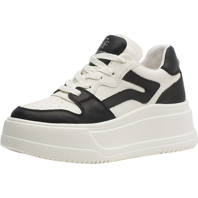 CDF女鞋轻奢时尚秋季百搭真皮厚底小白鞋透气拼色运动休闲鞋板鞋