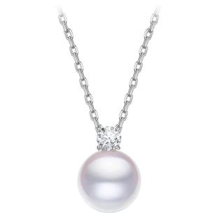 黛米珠宝 戴妃 正圆极光Akoya海水珍珠项链18K金白蓝宝石王妃吊坠