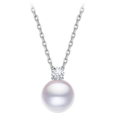 黛米珠宝 戴妃 正圆极光Akoya海水珍珠项链18K金白蓝宝石王妃吊坠