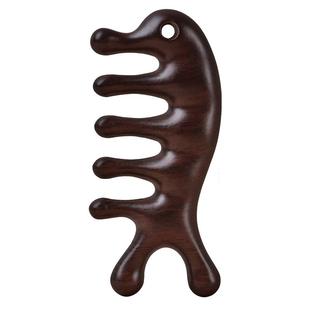 天然黑檀木头皮经络按摩梳女头部疏通神器脱发五齿家用刮痧海豚防