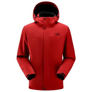 Jeep户外冲锋衣男士新款三合一登山服防风羽绒新年红色外套秋冬女