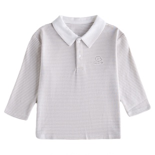 OAK FAMILY春秋新品宝宝方领上衣男童POLO衫长袖条纹莫代尔T恤