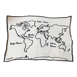 Coolercolour原创地图黑白双面半边绒盖毯加厚午睡针织沙发毛巾毯