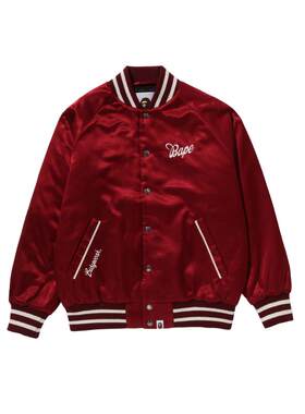 字母刺绣缎面棒球外套夹克BAPE