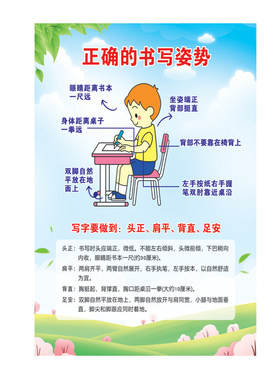正确坐姿正确写字的握笔姿势墙贴