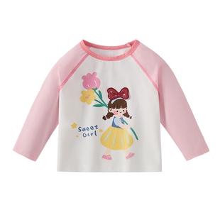 女童长袖t恤春秋儿童公主小童春季撞色插肩上衣宝宝1圆领春装女孩