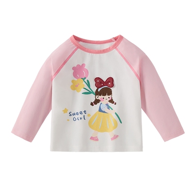 [7A抑菌]女童长袖t恤春季儿童撞色插肩上衣男童圆领上装宝宝5春装