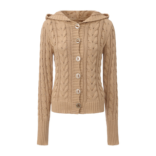 Gowireless 60棉纱 高克 秋冬连帽扭绳提花绞花毛衣针织衫外套