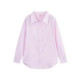 YUZI鱼子粉白条纹衬衫外套特大码女装胖mm秋冬宽松显瘦减龄上衣