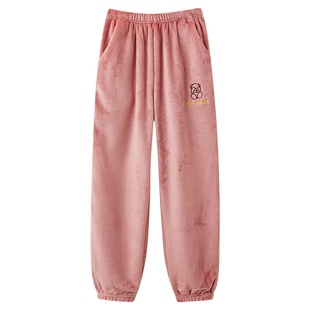 浪莎珊瑚绒睡裤女秋冬季长裤大码加绒加厚法兰绒保暖可外穿家居裤