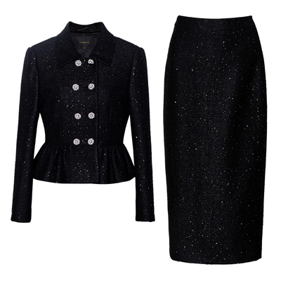 罗衣精致亮片收腰小香风毛呢套装