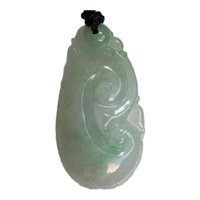 缅甸天然翡翠吊坠白色绿色飘花冰种起胶福瓜葫芦叶子佛公如意挂件