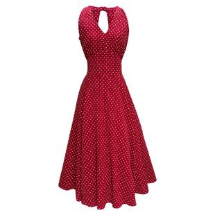 法式复古无袖连衣裙波点小露背V领挂脖露肩茶歇裙子港风女夏2025