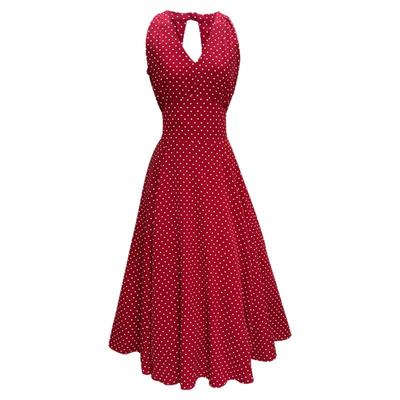 无袖小露背V领胸垫款茶歇碎花裙