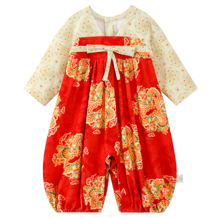 龙喜年《盘花龙》婴儿连体中式晚唐汉服百日周岁女宝礼服拜年服春