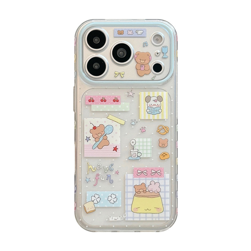 新款ins奶蓝小熊拼贴适用iphone18promax手机壳17promax苹果16PM全包按键15pro可爱14透明13少女防摔保护套12
