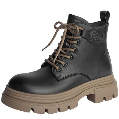 百丽女靴子英伦风马丁靴女款冬季新款厚底加绒短靴子B9T1DDD4