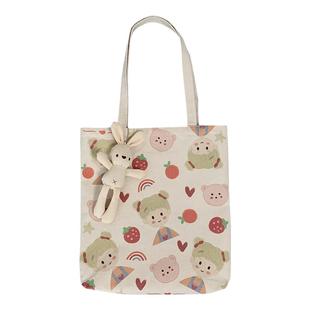 帆布包女大学生上课日系ins韩风女儿小众国王白色提包拉链手提袋