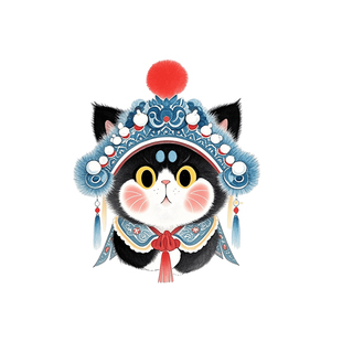 原创京剧猫咪烫画贴热转印中国风戏曲人物国潮卡通衣服烫印贴纸