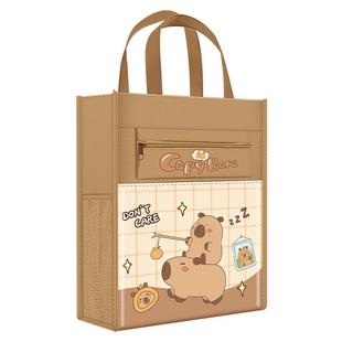 卡皮巴拉补习袋手提包女童大容量补课书包帆布高颜值文件袋小学生初中生儿童防水收纳袋美术科目袋课外学习袋