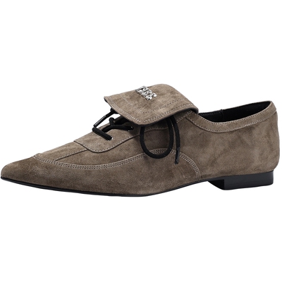 BellaLily2025秋季新款尖头羊皮拳击鞋复古潮流德训鞋女平底单鞋