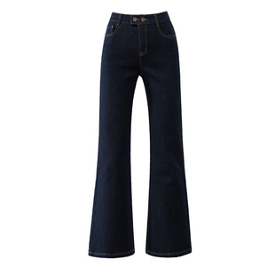 逸阳复古微喇叭牛仔裤女九分2025年冬季新款加绒保暖修身黑色裤子