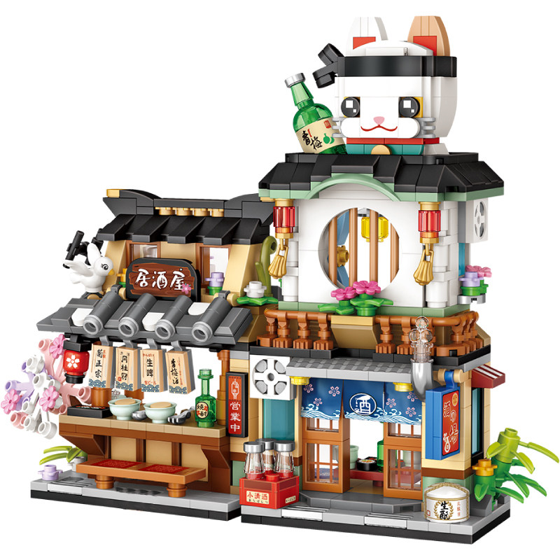 LOZ街景商店建筑微钻积木音乐盒糖果店二师兄肉铺居酒屋农场小屋