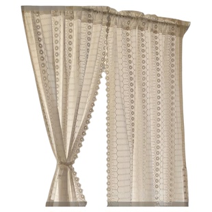 HEGALY 花光月影白色门帘隔断帘分片小窗帘透光刺绣棉布韩式文艺