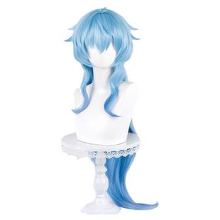 漫萝 原神 椰羊王小美甘雨cos假发 淡蓝色渐变蓝色造型长卷发饰
