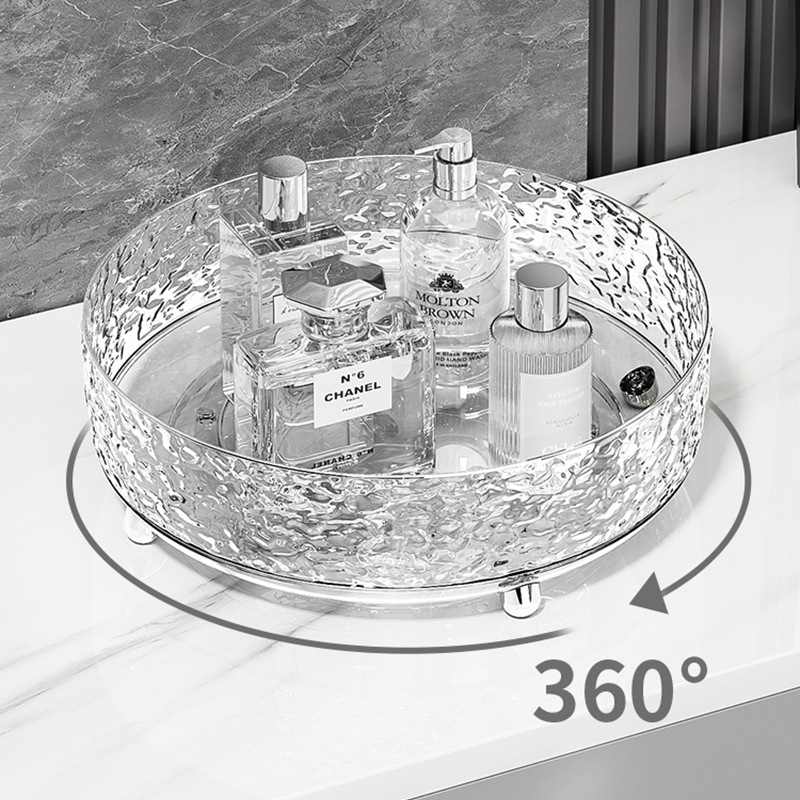高颜值冰川纹旋转香水透明化妆品收纳收纳盒置物架转盘桌面护肤品