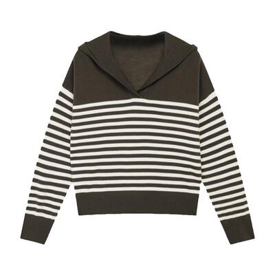 blueerdosV领连帽条纹针织套衫
