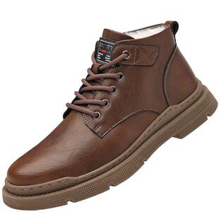 木林森马丁靴男款2025冬季加绒羊毛棉鞋真皮高帮鞋雪地工装男鞋子