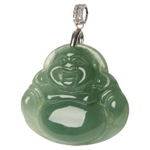 缅甸A货天然翡翠玉佛吊坠女款笑佛玉坠佛公挂件送S925银项链证书