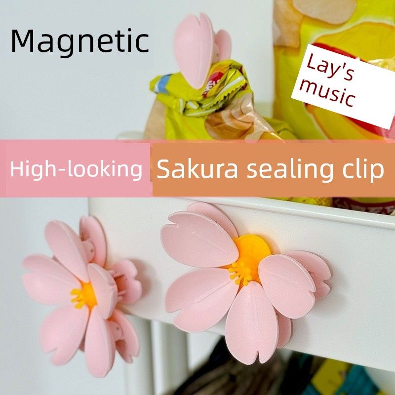 樱花封口夹冰箱贴食品袋夹子零食密封夹花朵瓣创意3d立体磁吸收纳