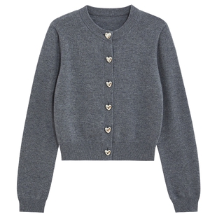 bebe2025秋季新款女士高智风羊毛圆领正肩纯色针织开衫外套330607