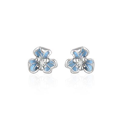 JXRXs999纯银蓝色花朵耳钉女养耳洞精致小耳环适合春天的足银耳饰