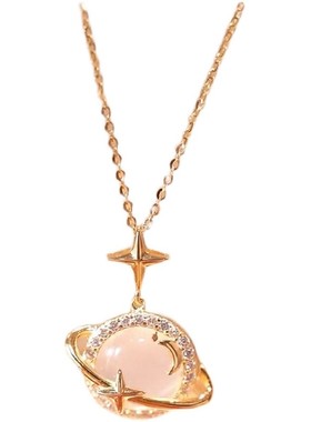 小众设计猫眼石星球项链女锁骨链