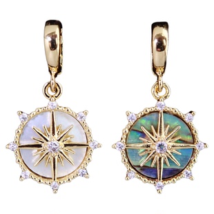 简约天然贝壳项链吊坠diy活扣挂坠罗盘船舵八角星芒可掰扣项坠