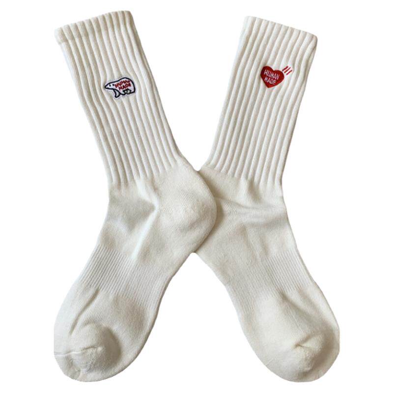 LookSocks日版HUMAN爱心刺绣纯棉袜子男女中筒运动毛巾底袜厚潮牌