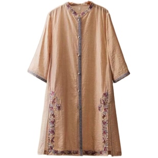 《女画家的叙事集》楚馨原创新中式刺绣立领对襟七分袖中长款上衣