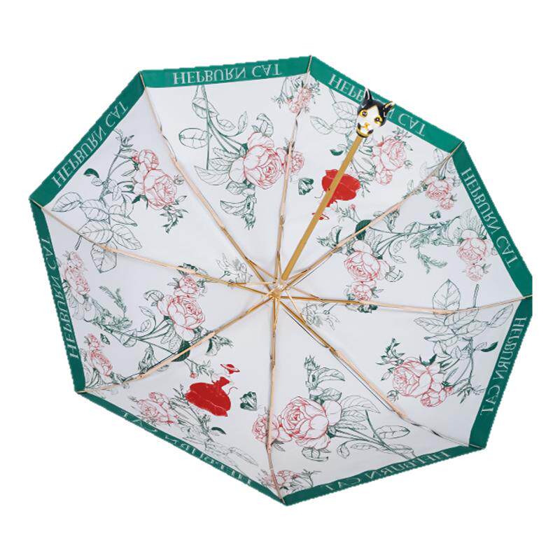 潮牌赫本猫双层雨伞折叠超强防晒