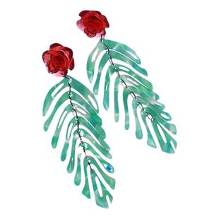 钟楚曦同款绿色树叶长款流苏耳环度假风耳饰复古港风夸张独特绝美