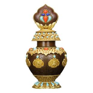 松吉仓  慧宝纯黄铜宝藏瓶B款摩尼宝瓶佛堂桌面摆件供品八吉祥瓶