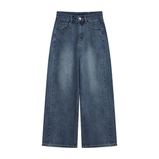 YUZI 鱼子高腰牛仔裤特大码女装胖mm秋冬复古做旧阔腿垂坠感宽松