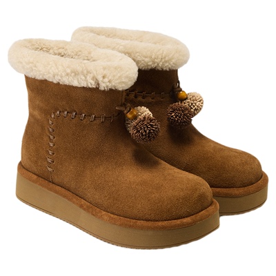 fed加绒短靴冬季新款女靴厚底雪地靴复古毛毛棉靴女S1104-ZCA709