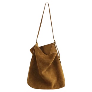 【公子雯】托特包高圆圆同款2025新款磨砂牛皮复古单肩腋下水桶包