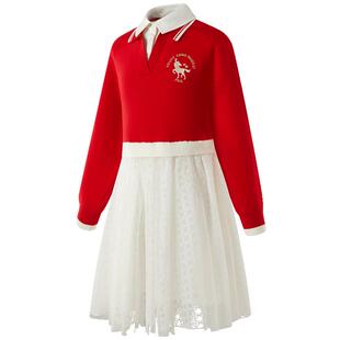 FILA KIDS斐乐童装女大童连衣裙2026春季新款儿童新年款毛织裙潮