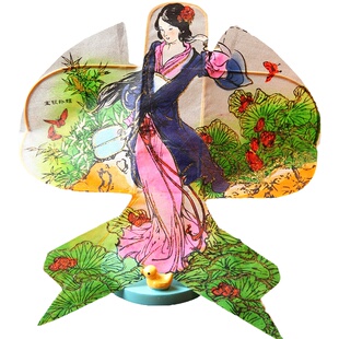 非遗民俗手工艺品竹架丝绢纸鸢仕女图宝钗扑蝶迷你风筝木框礼盒装