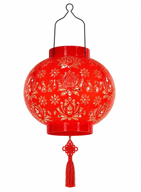 中式太阳能镂空红灯笼庭院摆件